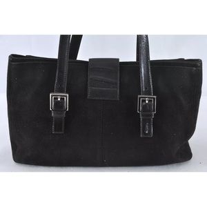 Authentic FENDI Mamma Baguette Hand Bag Suede Leather Black.